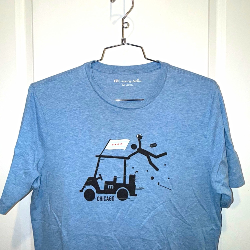 TravisMathew Chicago Golf T Shirt Mens M Blue Golf Cart Graphic Tee